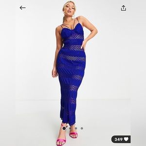ASOS DESIGN Strappy Lace Paneled Maxi Dress in Rich Blue
